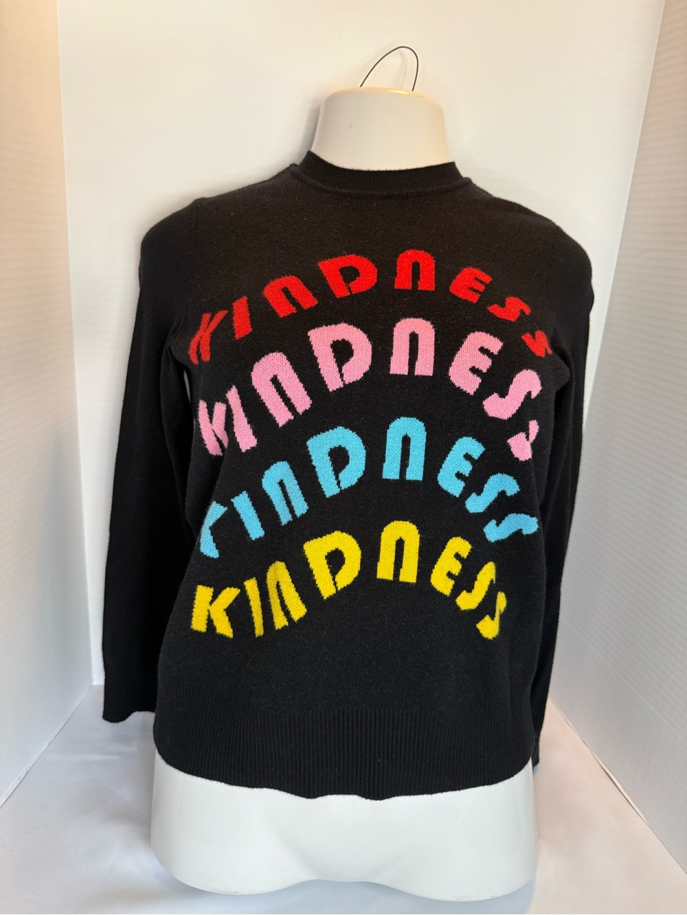 Black 'Kindness' Graphic Sweater - Multicolor Letters